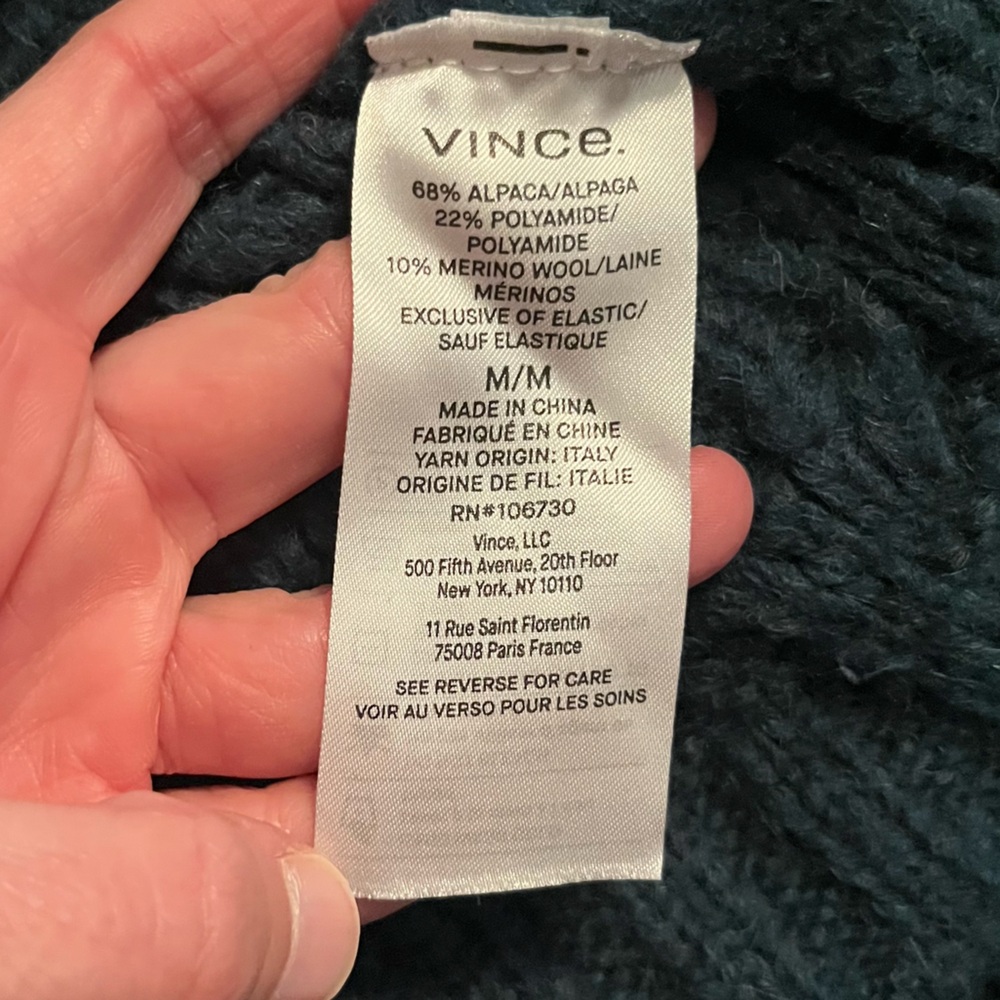 VINCE Interlaced Cable Knit Turtleneck Sweater Dark Malachite Sz M Alpaca Wool - Picture 8 of 15